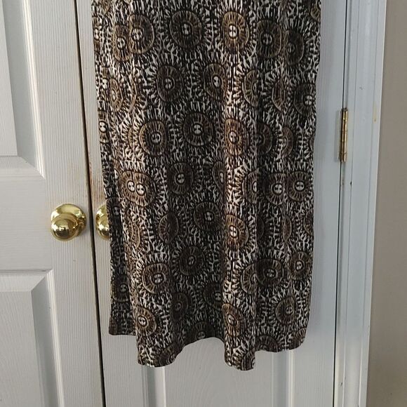 J.Jill wearever collection brown white black print stretch shift dress Sz  L - Picture 2 of 5